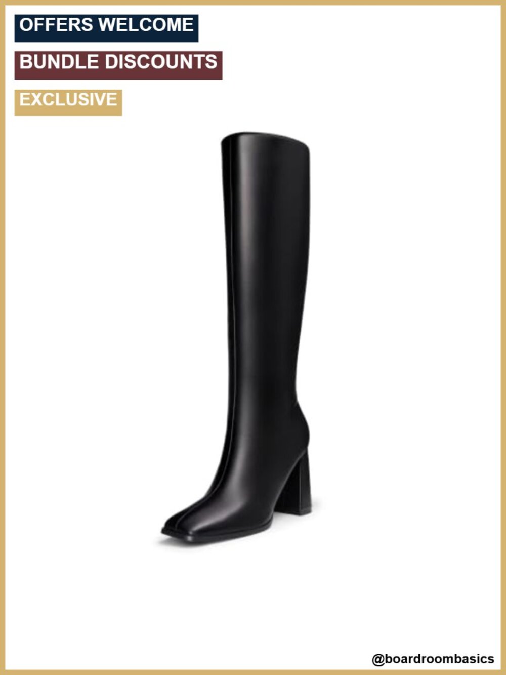 Faux Leather Knee High Square Toe Heel Boots